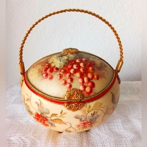 OFFERS ACCEPTED! Vintage Hand Carved and Painted Osterich Egg Trinket Holder